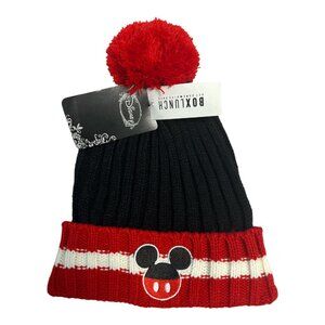 Disney Mickey Mouse Pom Pom Beanie Hat | Black Red White Knit | BoxLunch Exclusi